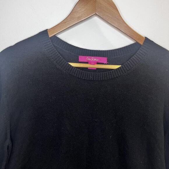 Lilly Pulitzer Sweater Womens Medium Black Fringe Hem Crewneck Pullover Top - Picture 4 of 12